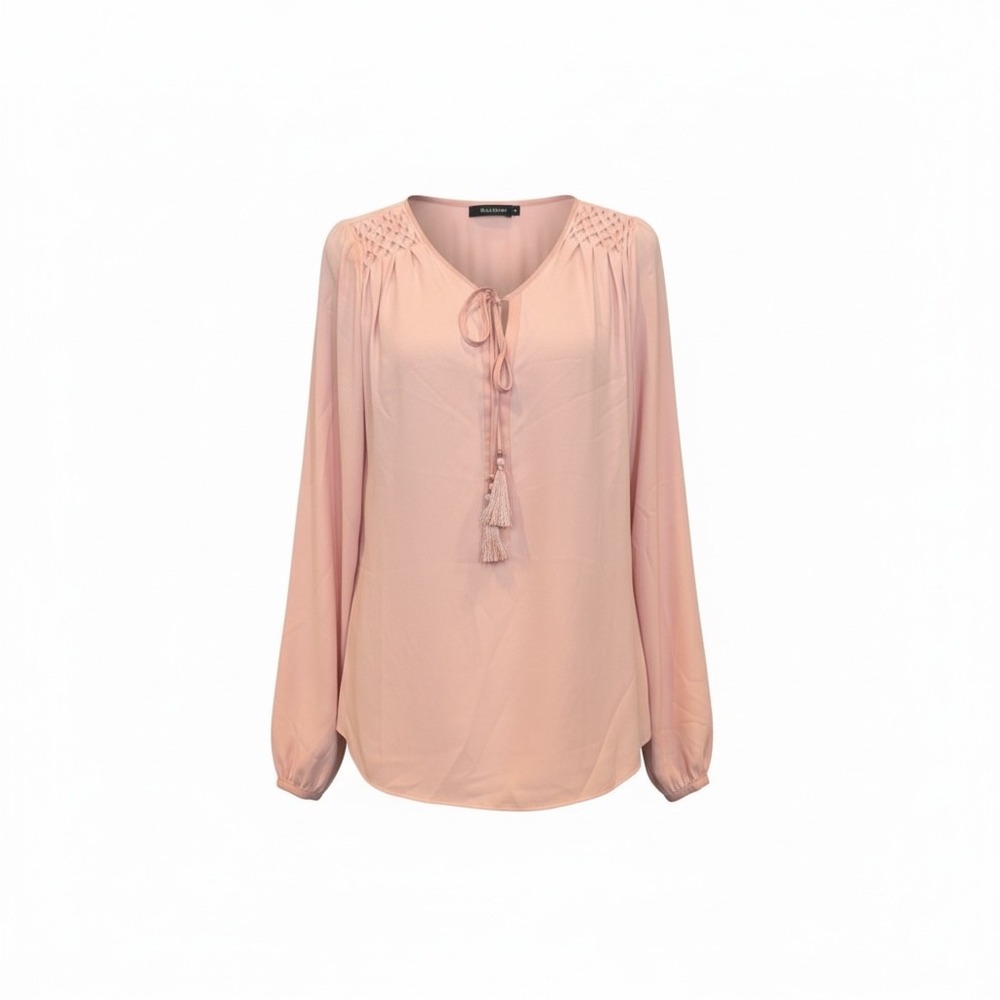 White House Black Market Pink Blouse V Neck Tie‎ Neck size 8